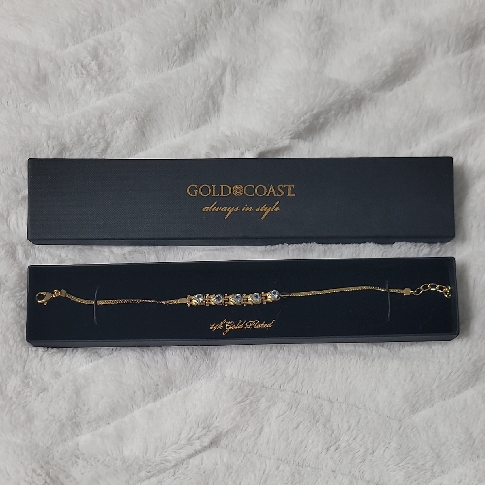 Gold Coast 14k Gold Plated Bracelet with Aquamarine Gem Stones